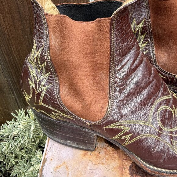 Worn Embroidered Leather Western Ankle Boots - Picture 9 of 11